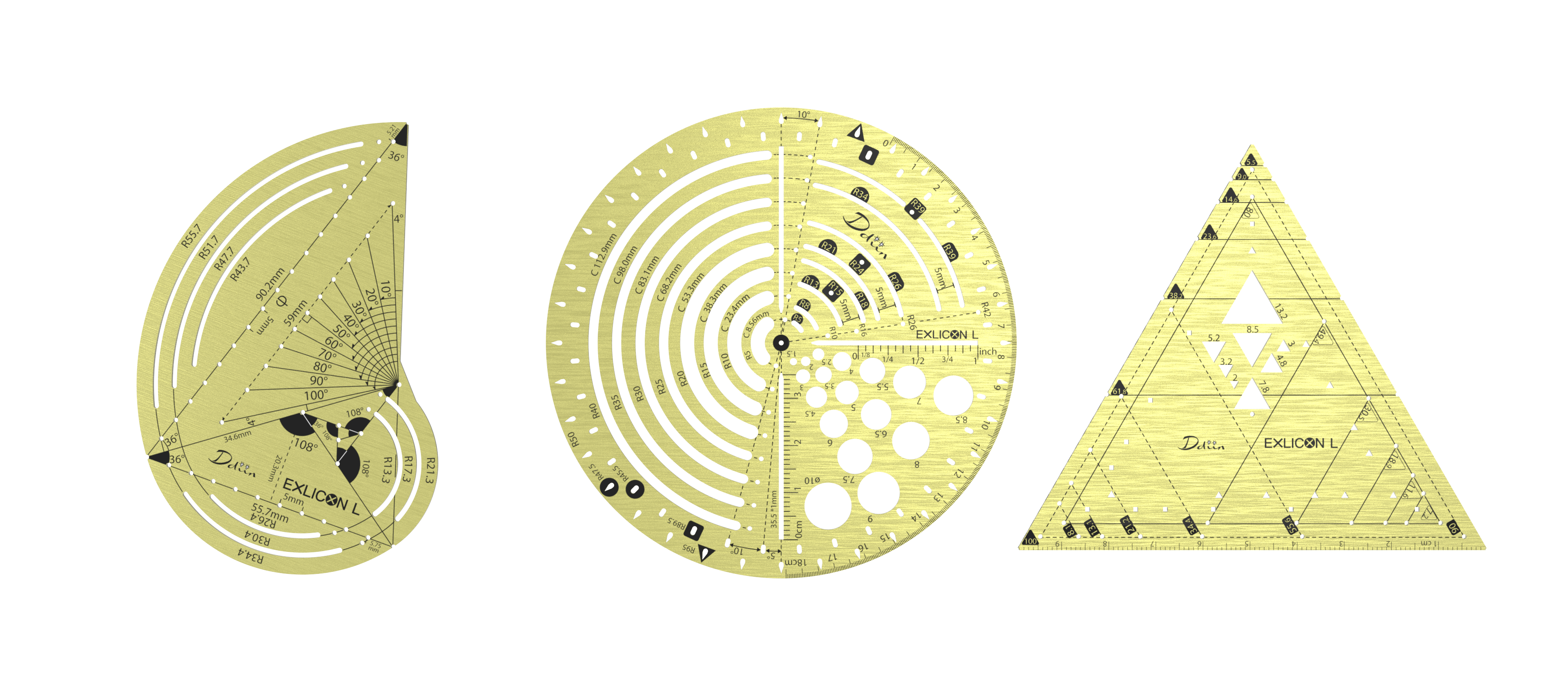 Exlicon L Brass- Precision Golden Ratio Tool Set for Art and Geometry