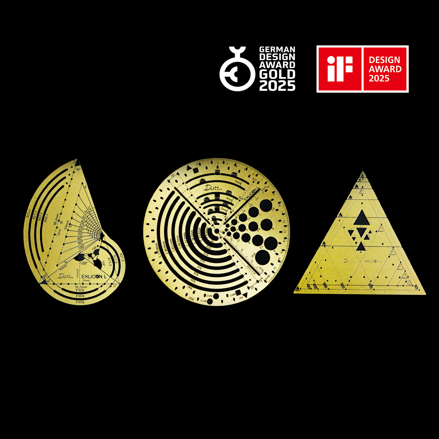 Exlicon L Brass- Precision Golden Ratio Tool Set for Art and Geometry