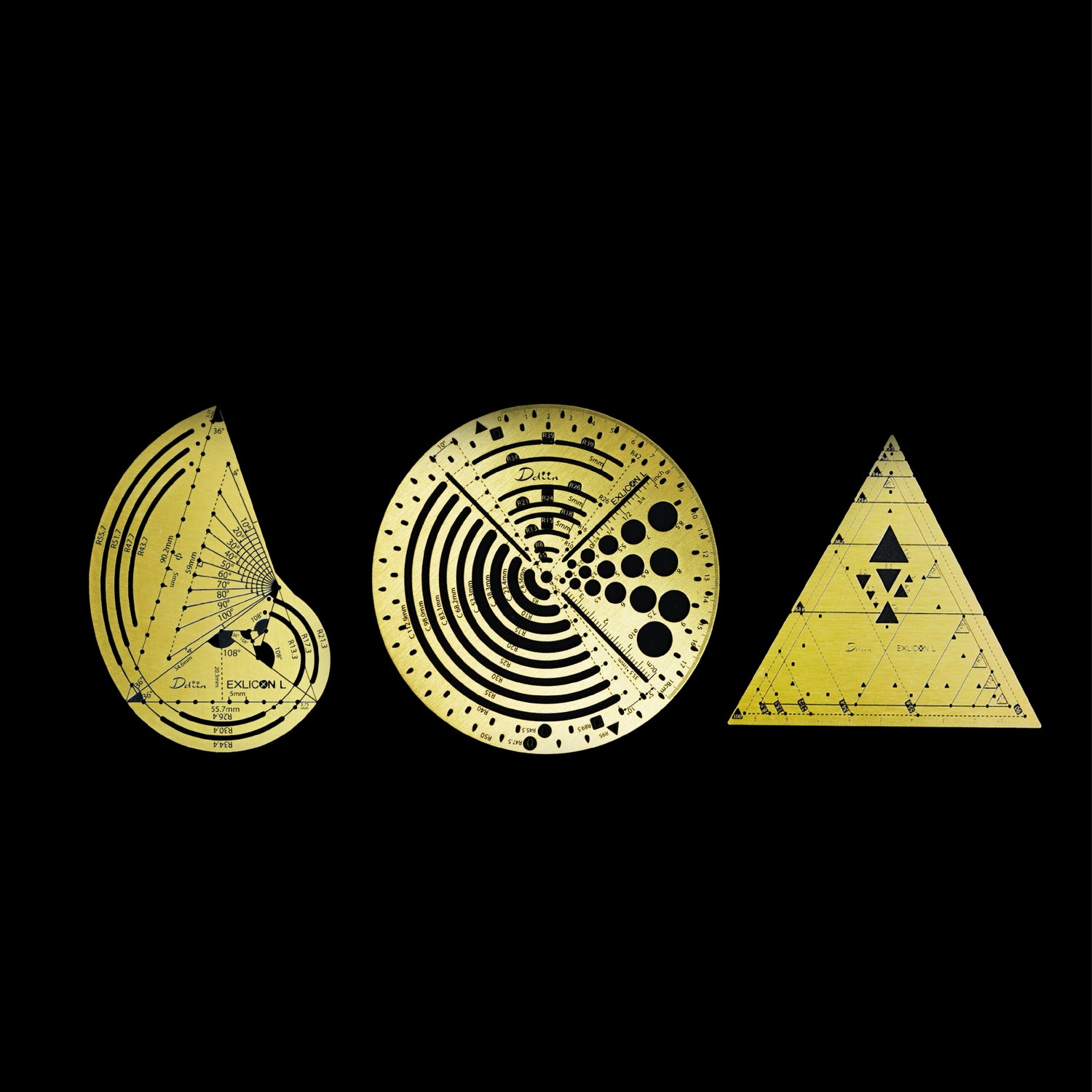 Exlicon L Brass- Precision Golden Ratio Tool Set for Art and Geometry