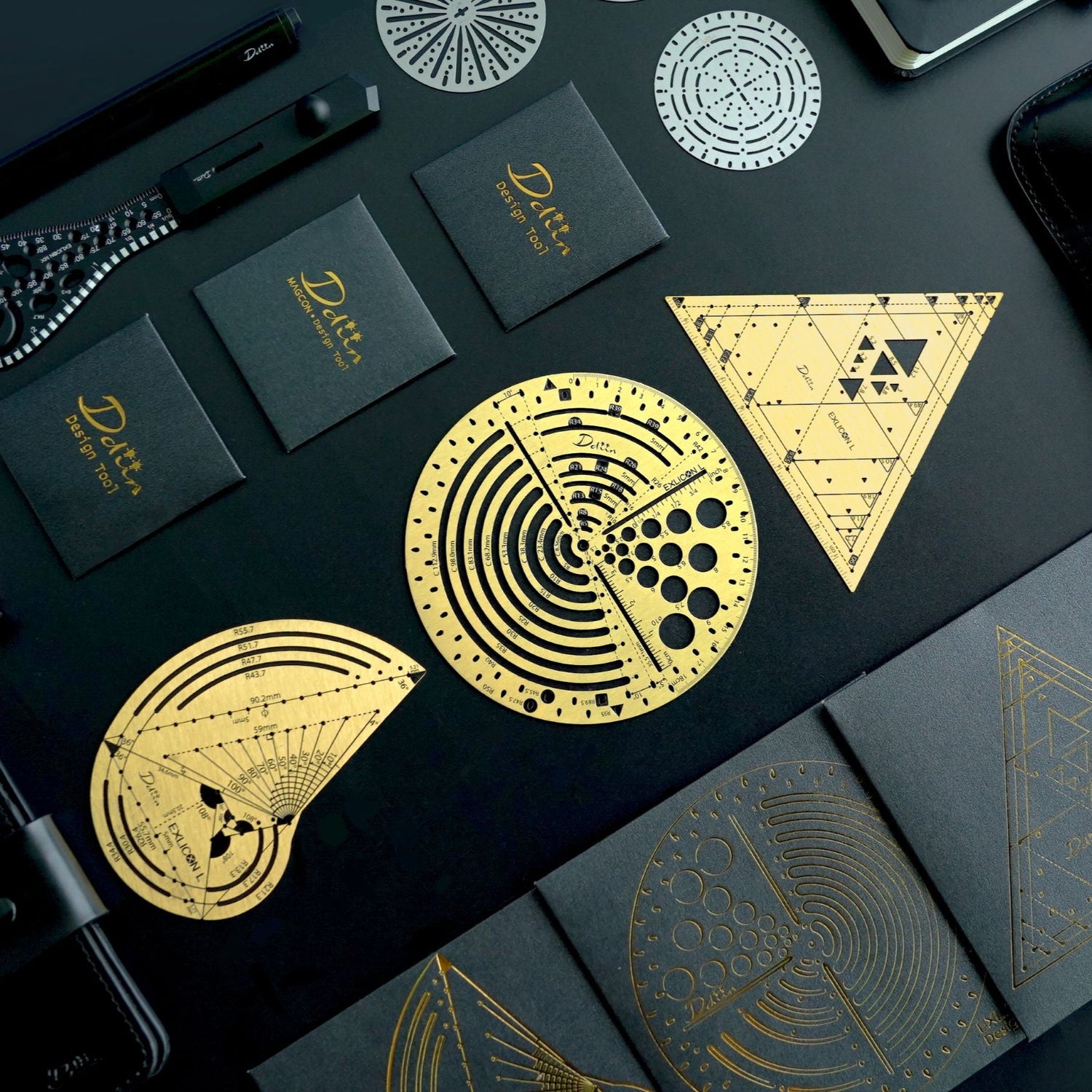 Exlicon L Brass- Precision Golden Ratio Tool Set for Art and Geometry