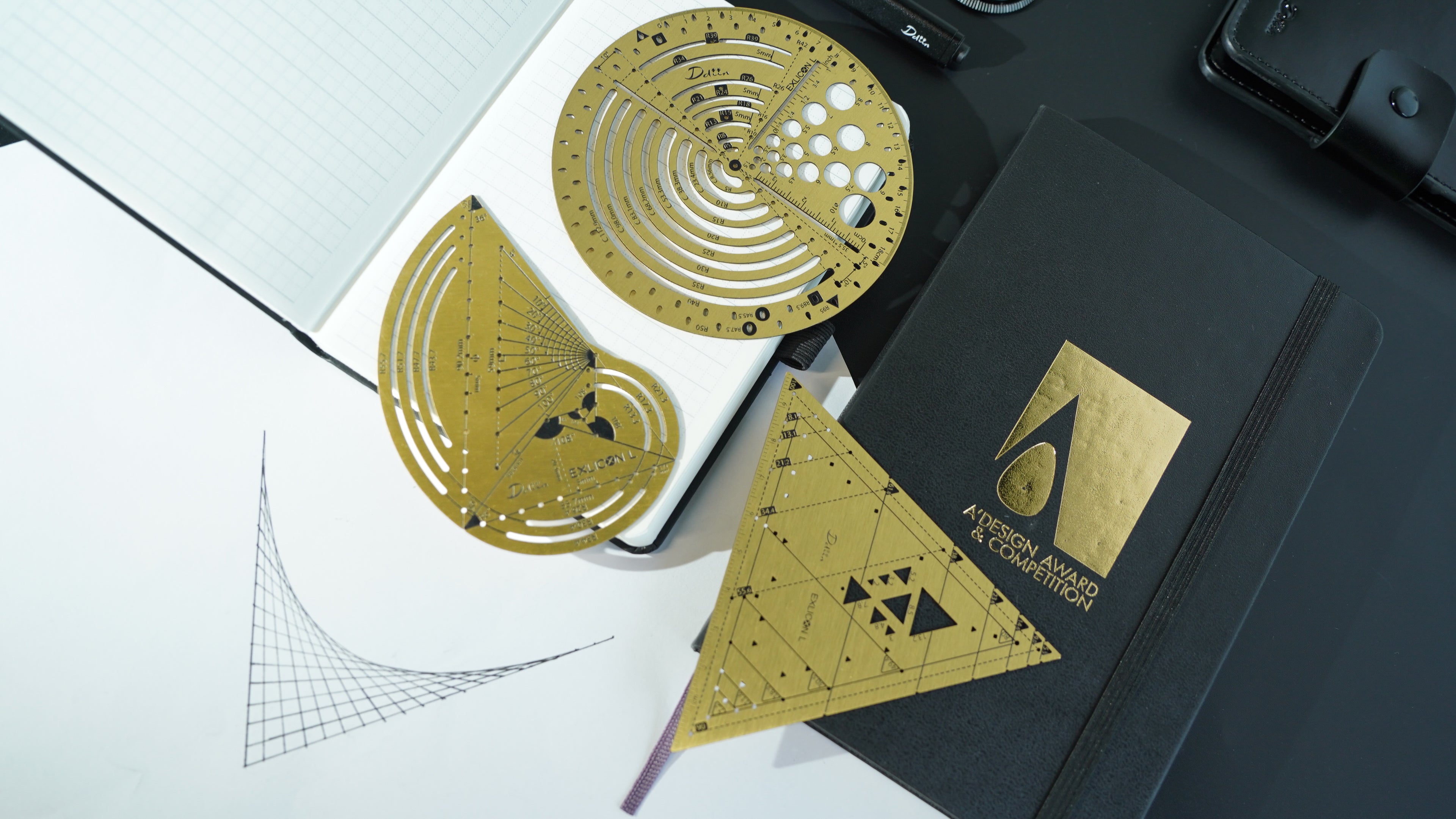 Exlicon L Brass- Precision Golden Ratio Tool Set for Art and Geometry