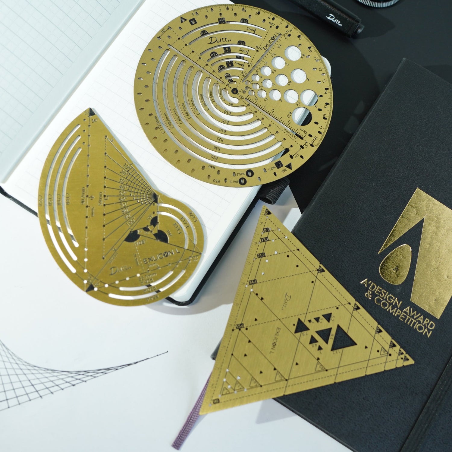 Exlicon L Brass- Precision Golden Ratio Tool Set for Art and Geometry