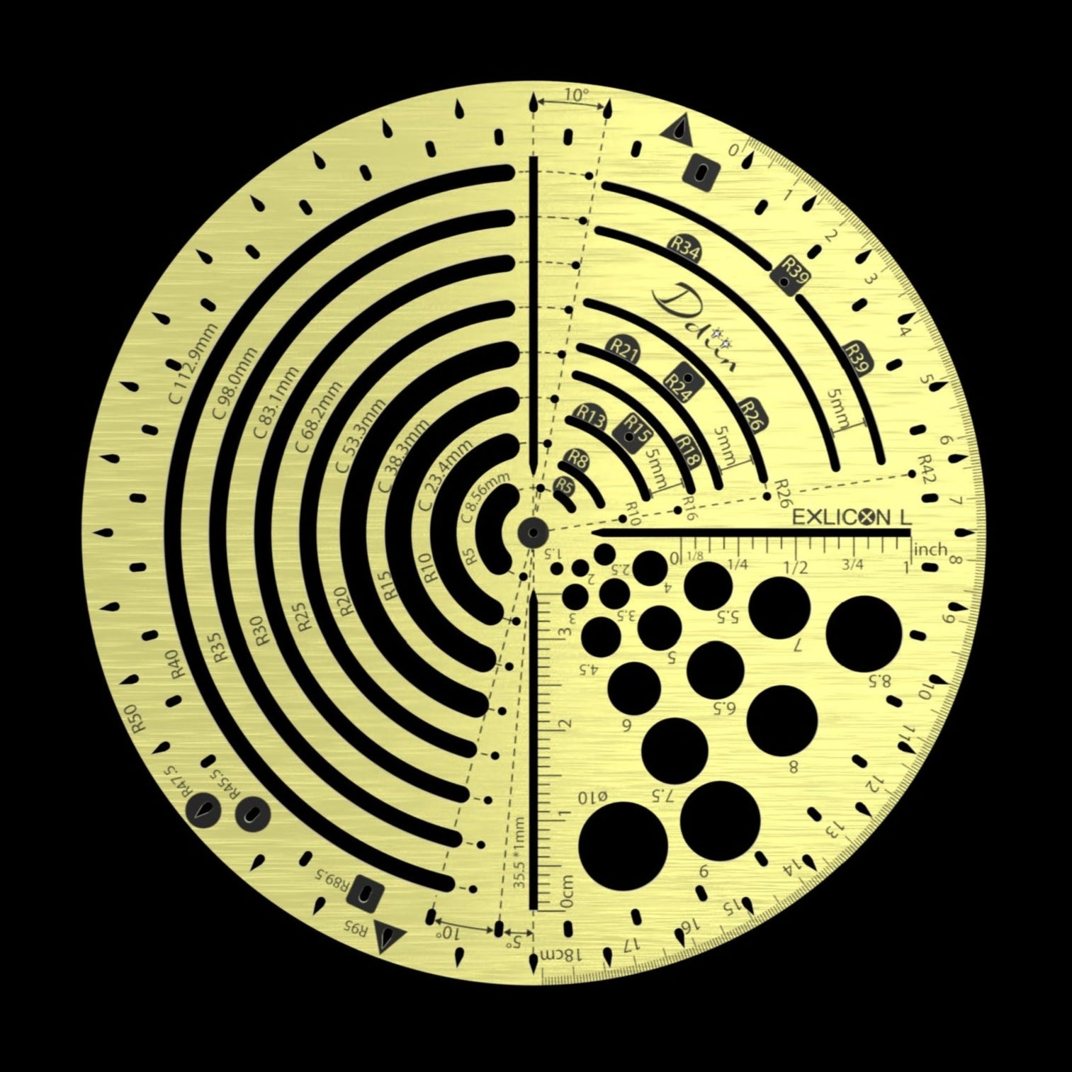 Exlicon L - Brass Circle Tool Precision Golden Ratio Ruler for Art and Geometry