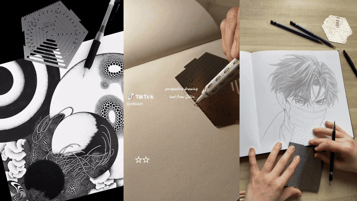 Exlicon Lock- Stainless Steel Drawing Tool Set & Leather Pouch