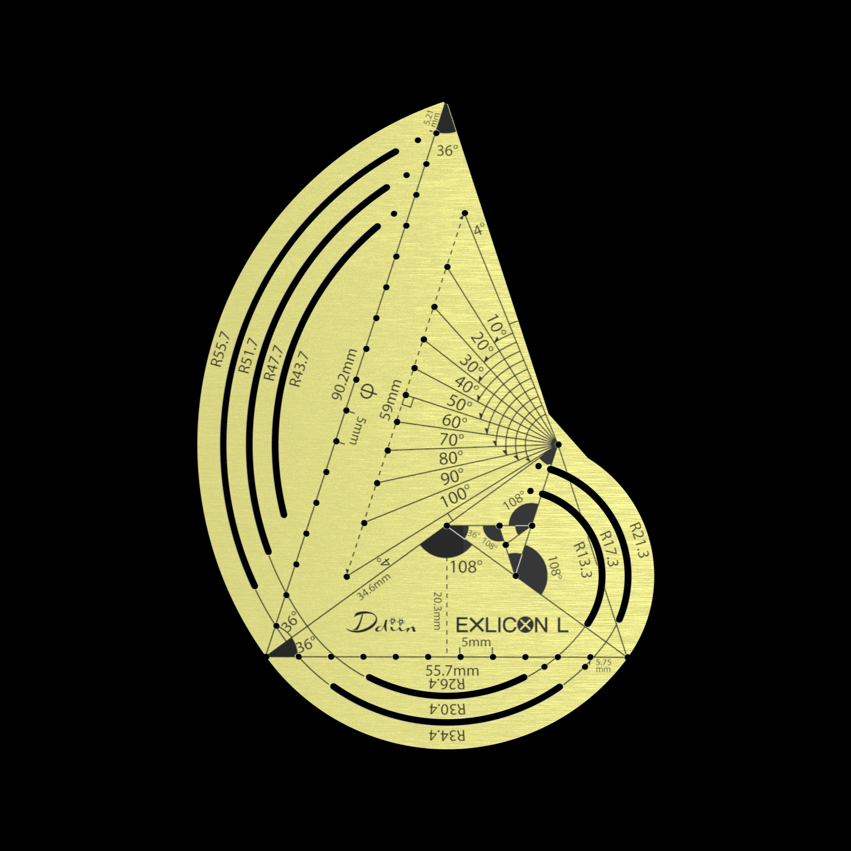 Exlicon L - Brass TG Tool -Precision Golden Ratio Ruler for Art and Geometry