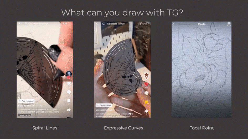Exlicon L - TG Tool -Precision Golden Ratio Stencil for Art and Geometry