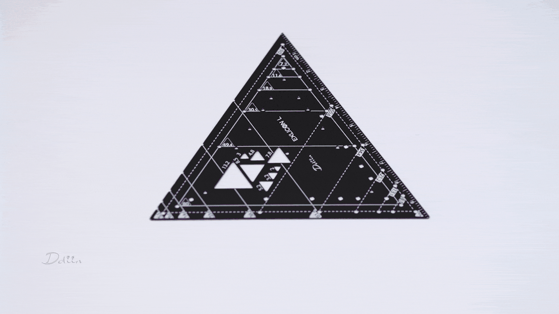 Demonstration of golden triangle group markings on black triangle ruler
