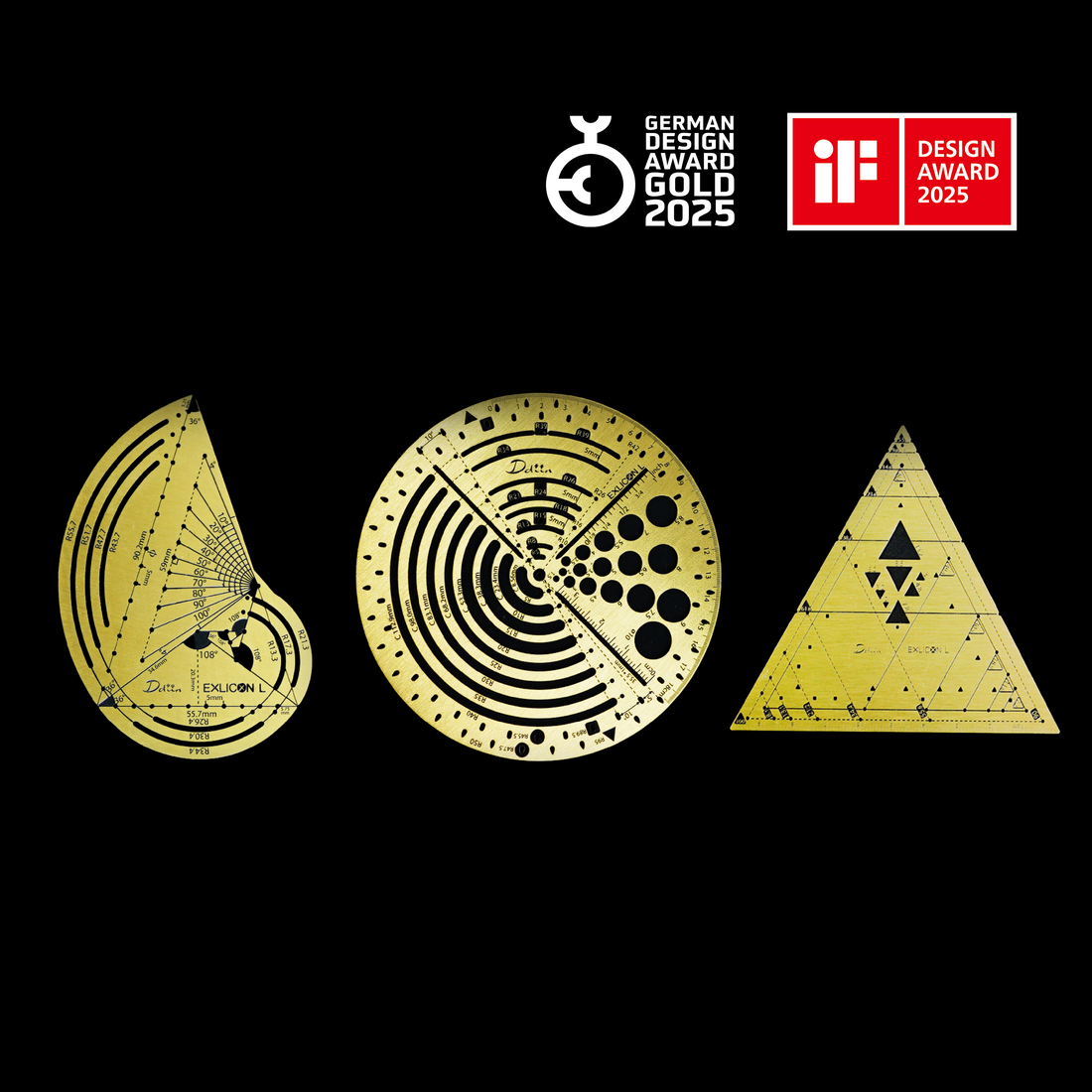 Exlicon L Brass- Precision Golden Ratio Tool Set for Art and Geometry