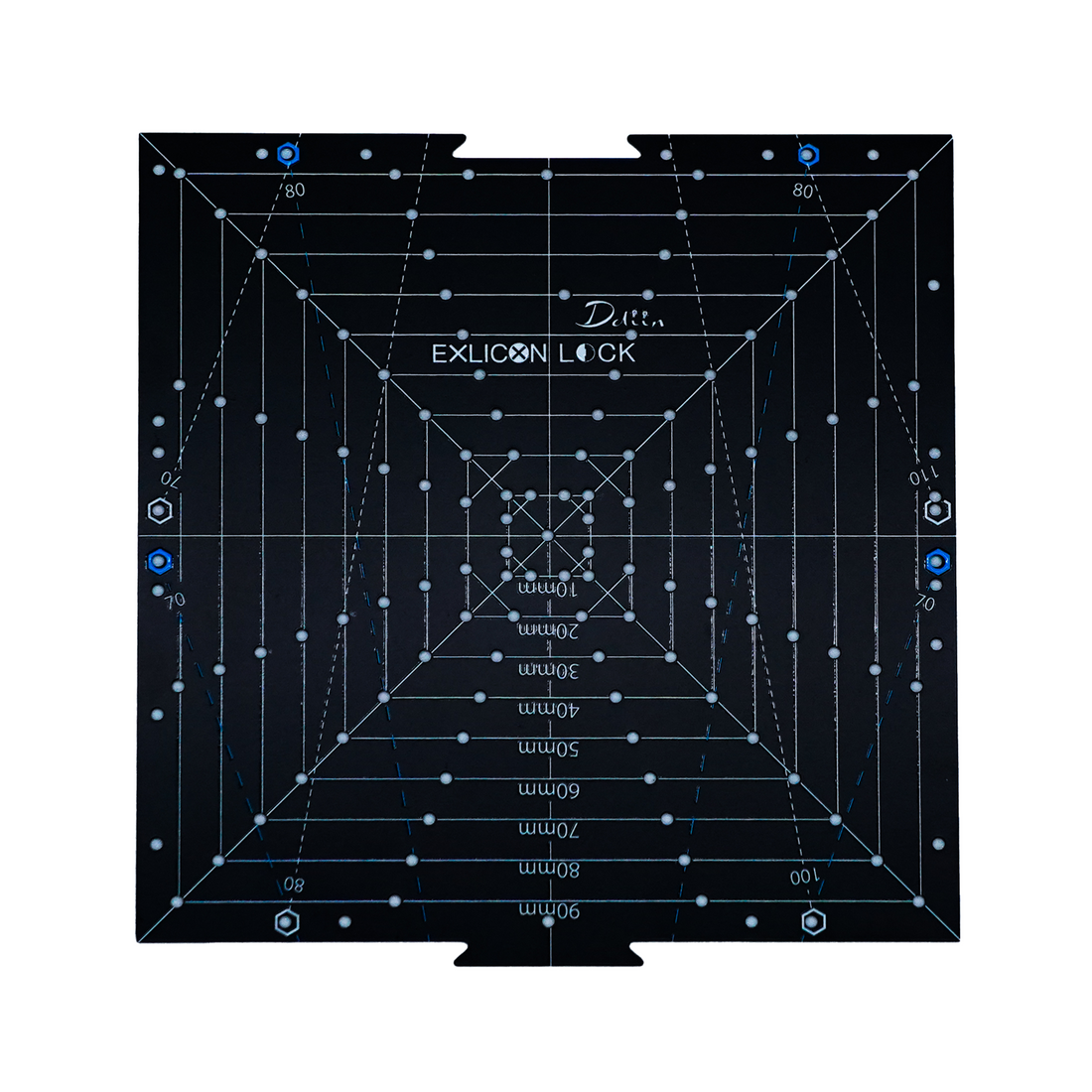 Black square tool with measurement markings on a white background