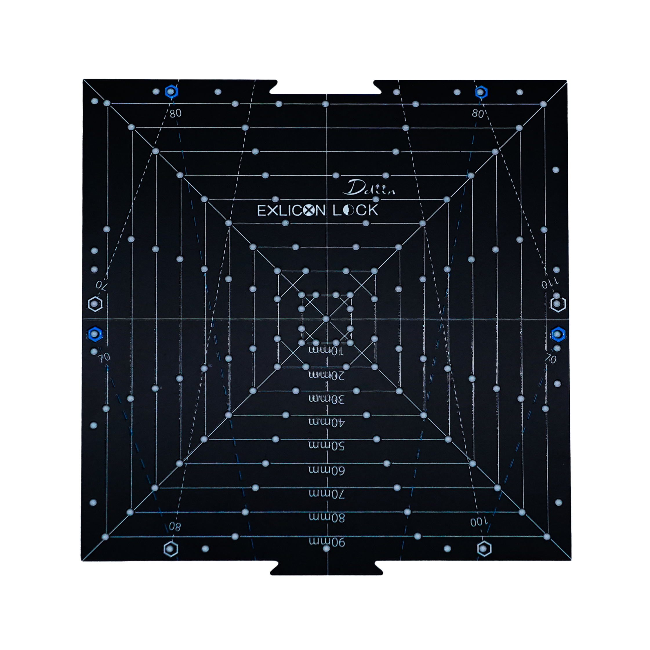 Black square tool with measurement markings on a white background