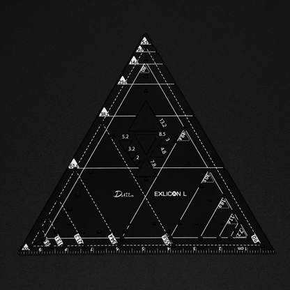 Black triangle compass with measurement markings for perfect golden ratio