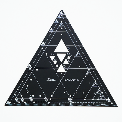 Black triangle compass with measurement markings for perfect golden ratio