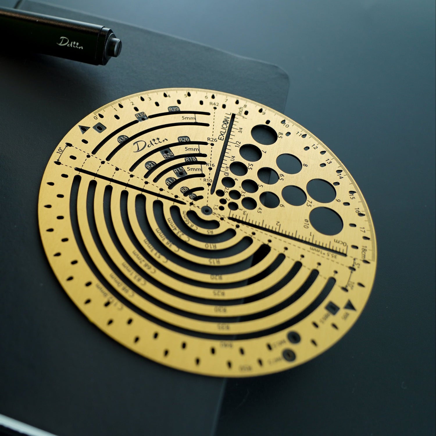 Exlicon L - Brass Circle Tool Precision Golden Ratio Ruler for Art and Geometry