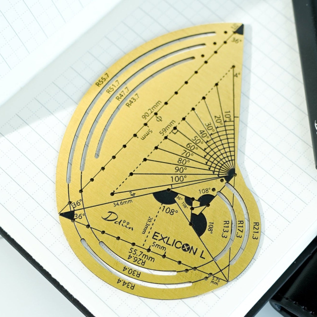 Exlicon L - Brass TG Tool -Precision Golden Ratio Ruler for Art and Geometry