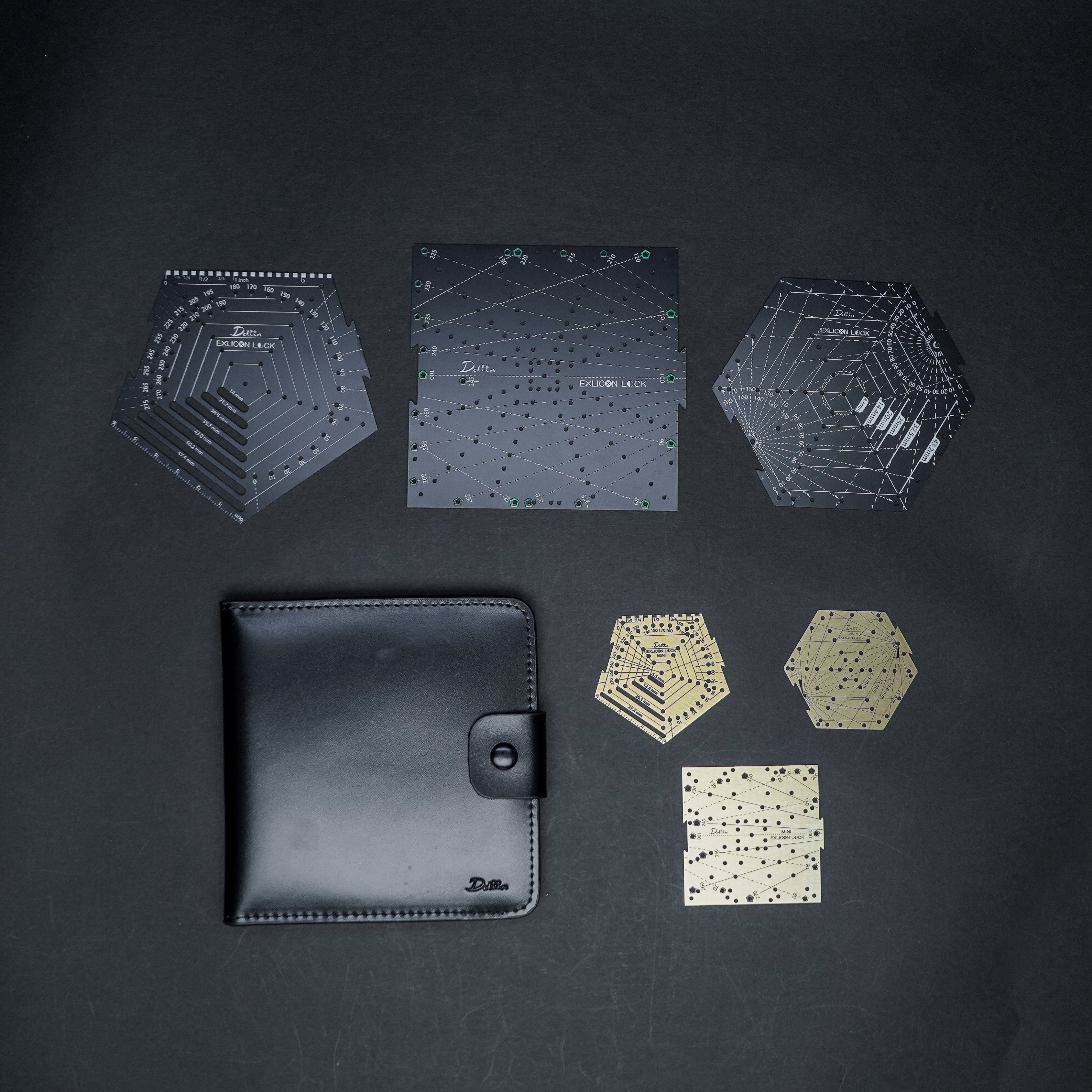 Exlicon Lock Black with Mini Lock Brass and Leather Pouch Bundle