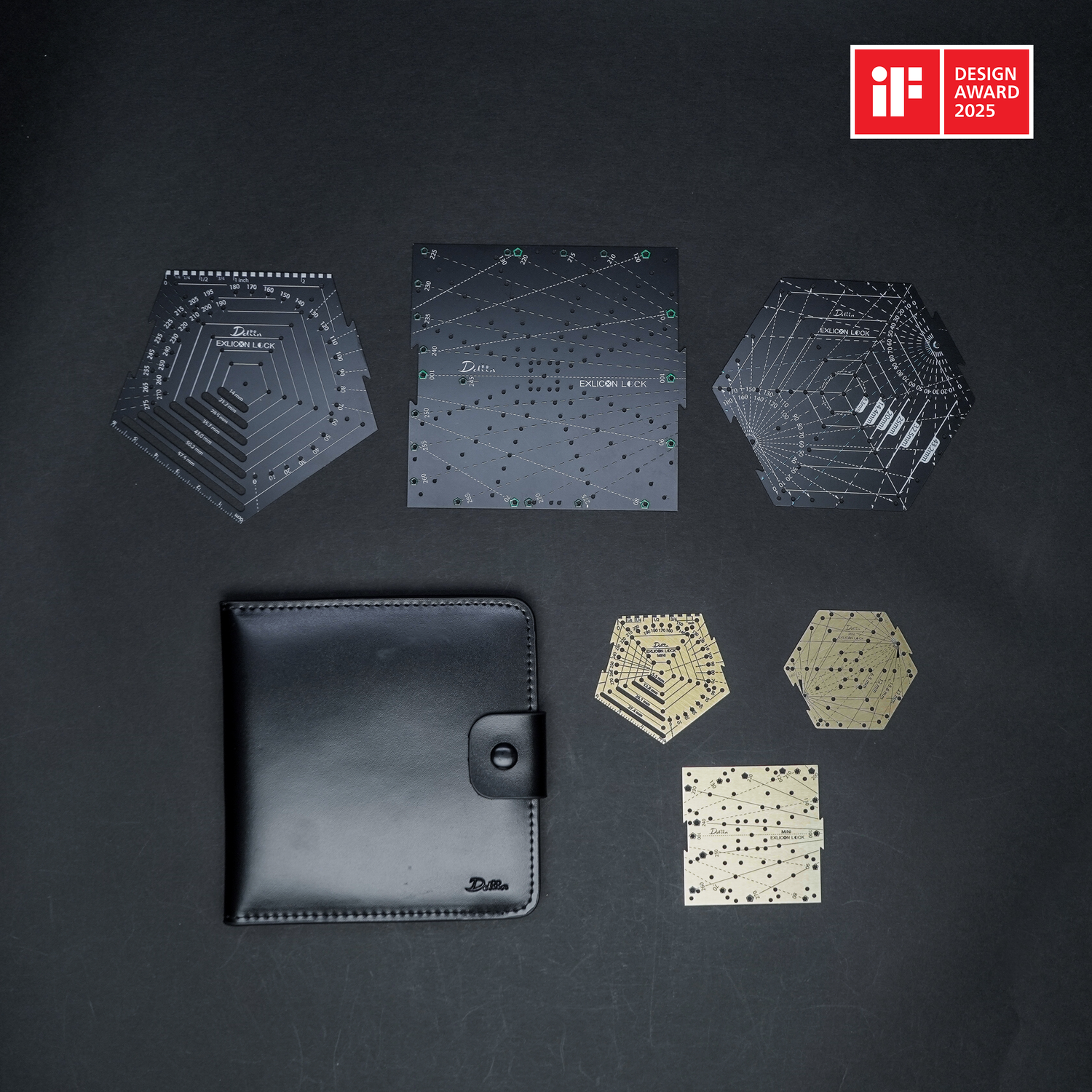 Exlicon Lock Black with Mini Lock Brass and Leather Pouch Bundle