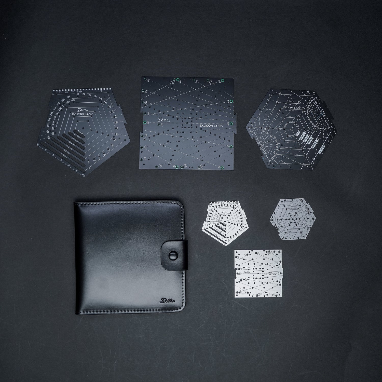 Exlicon Lock Black with Mini Exlicon Lock Stainless Steel and Leather Pouch Bundle