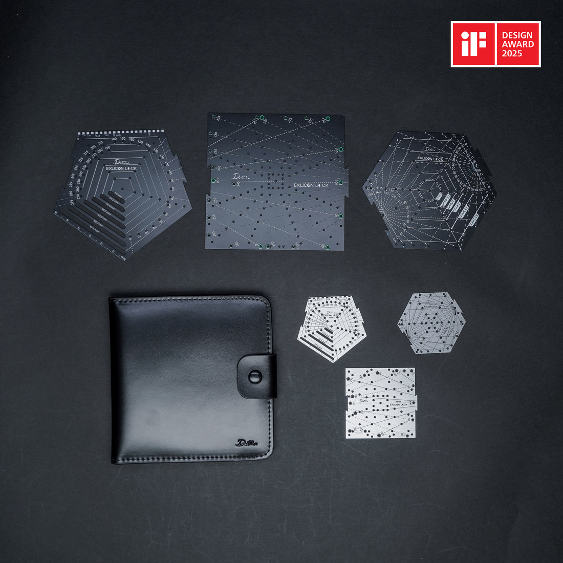 Exlicon Lock Black with Mini Exlicon Lock Stainless Steel and Leather Pouch Bundle