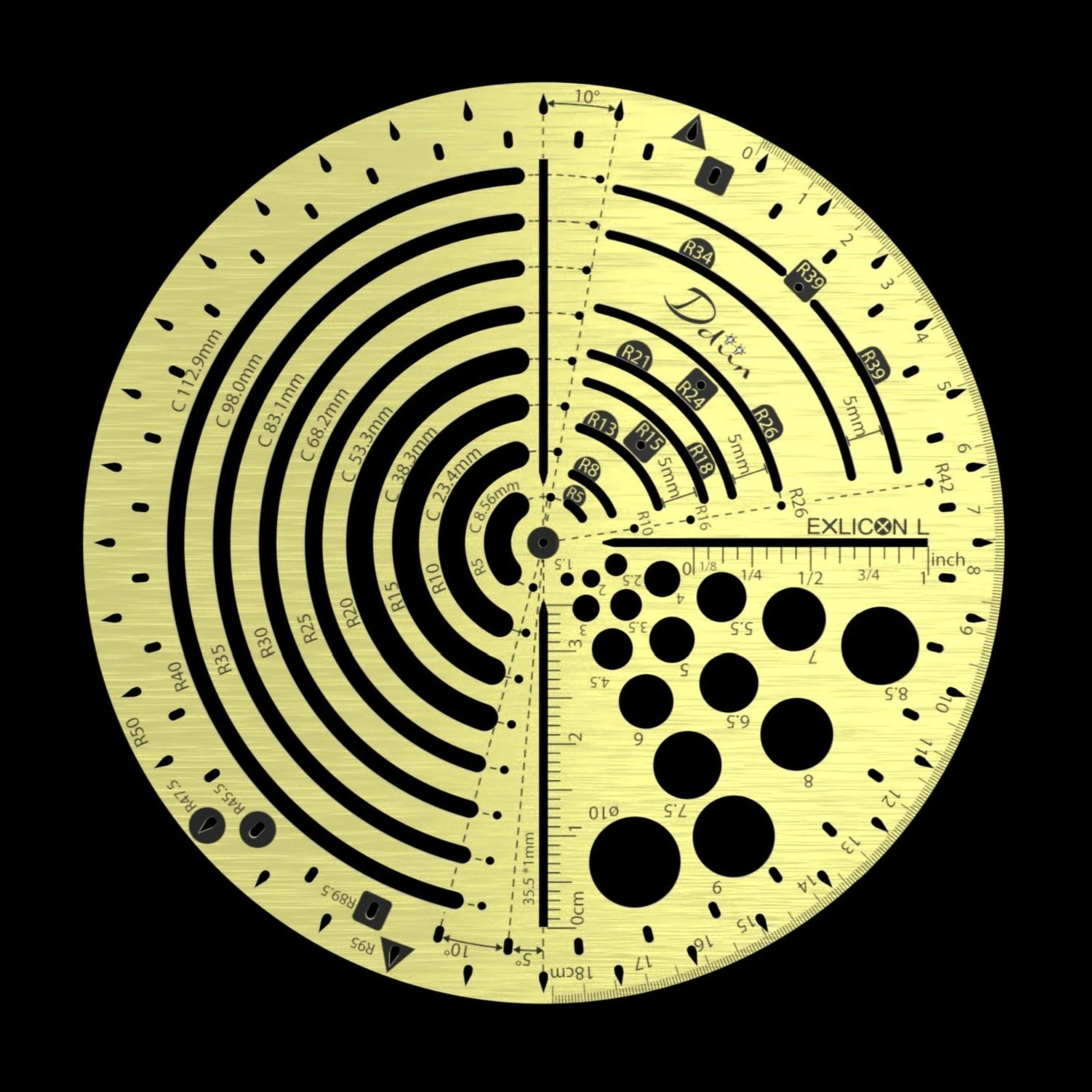 Exlicon L - Brass Circle Tool Precision Golden Ratio Ruler for Art and Geometry