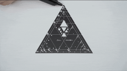 Demonstration of multiple shape markings on black triangle ruler