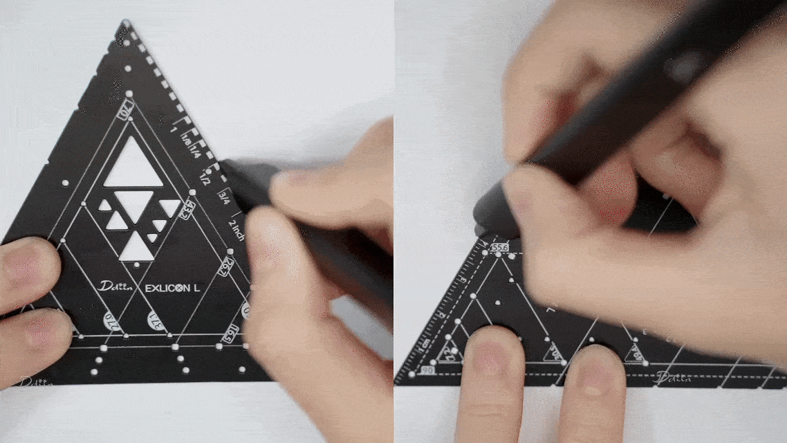 Demonstration of rulers in metric and  imperial systems on black triangle compass