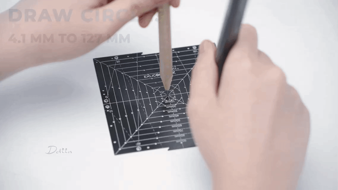 Demonstration of drawing circles with black square tool with measurement markings