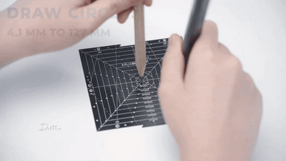 Demonstration of drawing circles with black square tool with measurement markings