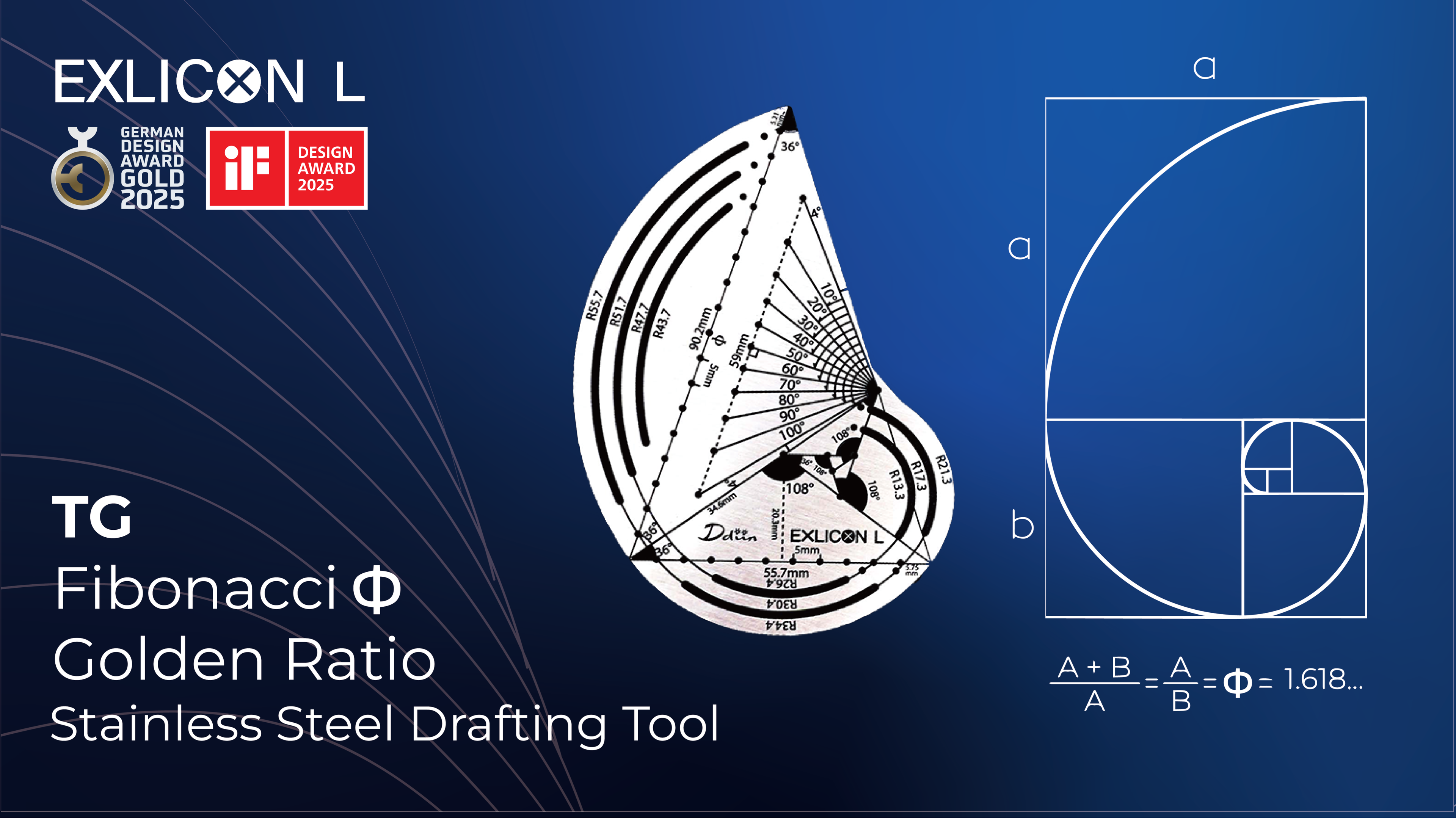 Exlicon L - TG Tool -Precision Golden Ratio Stencil for Art and Geometry